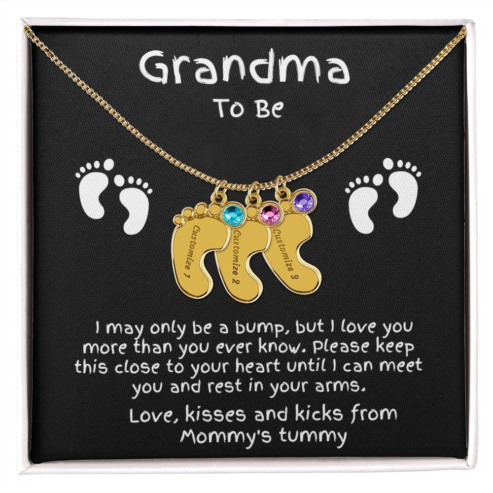 Grandma to Be Baby Feet Engraved Birthstone Charm Necklace - Mallard Moon Gift Shop