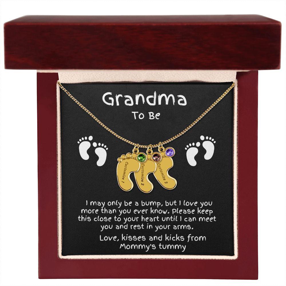 Grandma to Be Baby Feet Engraved Birthstone Charm Necklace - Mallard Moon Gift Shop