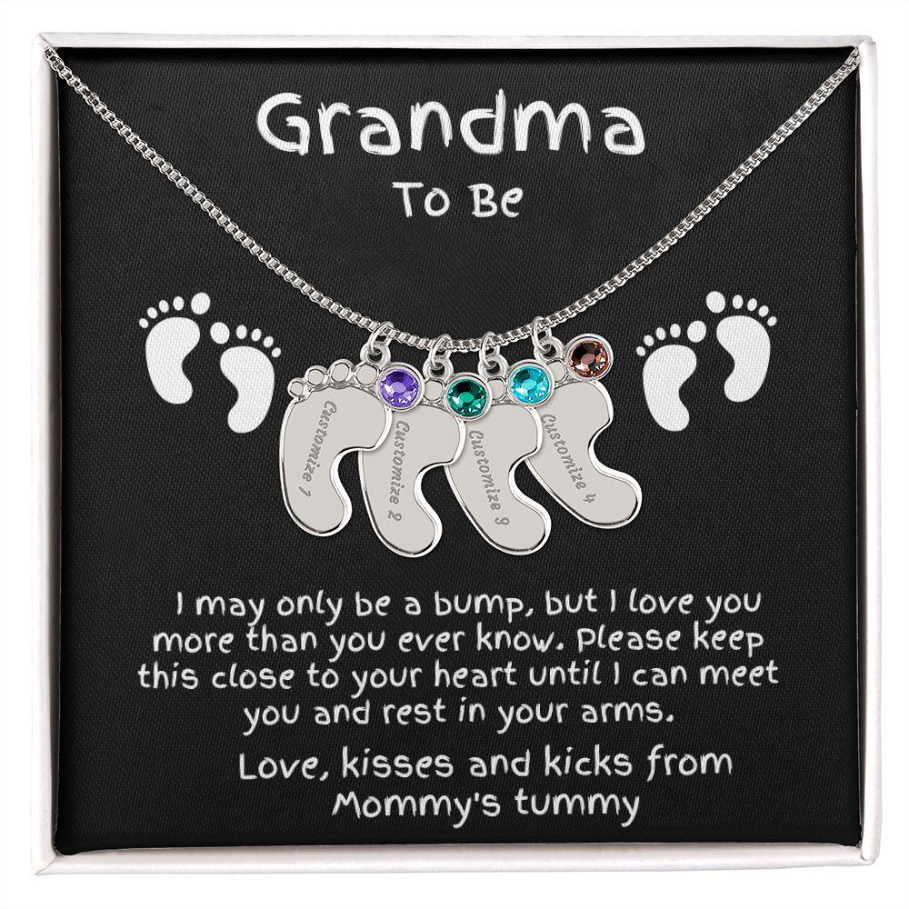 Grandma to Be Baby Feet Engraved Birthstone Charm Necklace - Mallard Moon Gift Shop