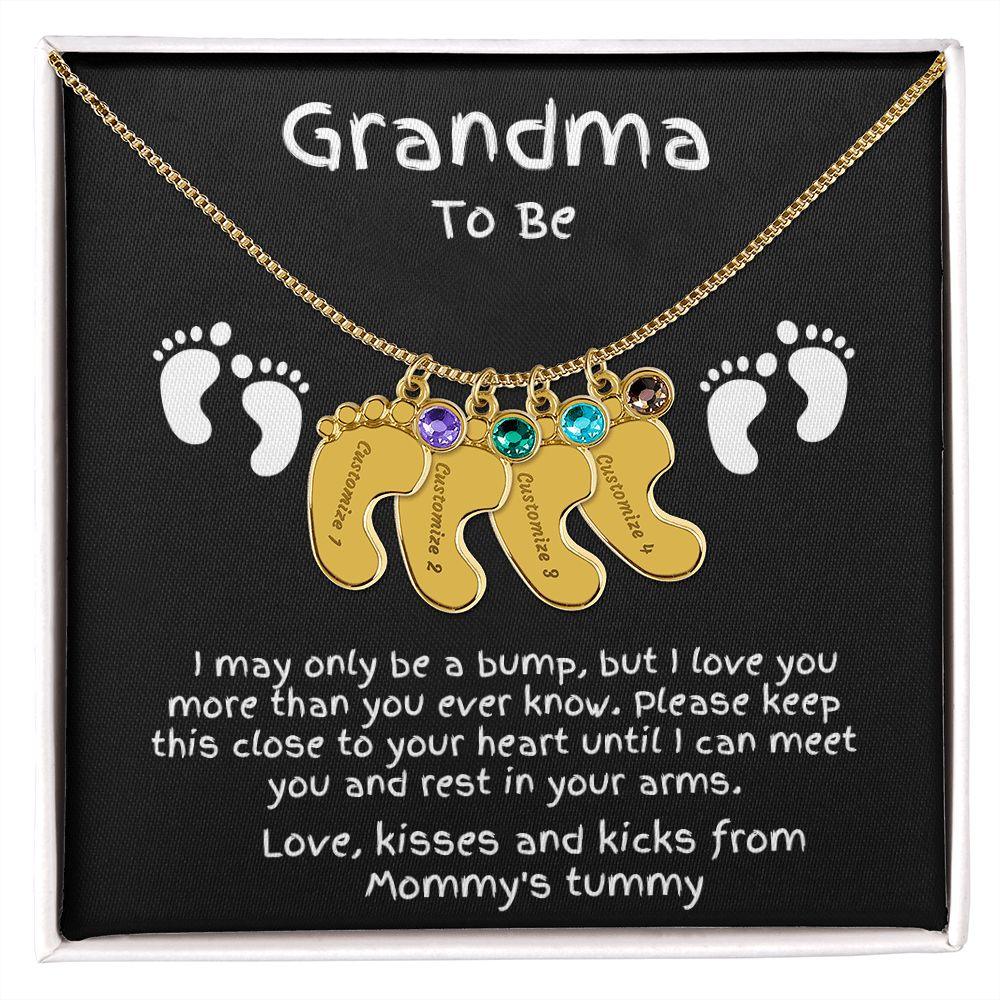 Grandma to Be Baby Feet Engraved Birthstone Charm Necklace - Mallard Moon Gift Shop