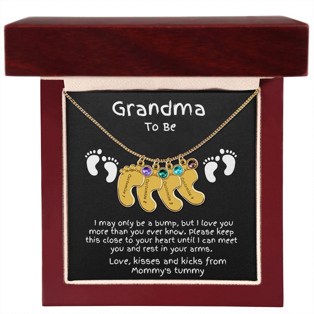 Grandma to Be Baby Feet Engraved Birthstone Charm Necklace - Mallard Moon Gift Shop