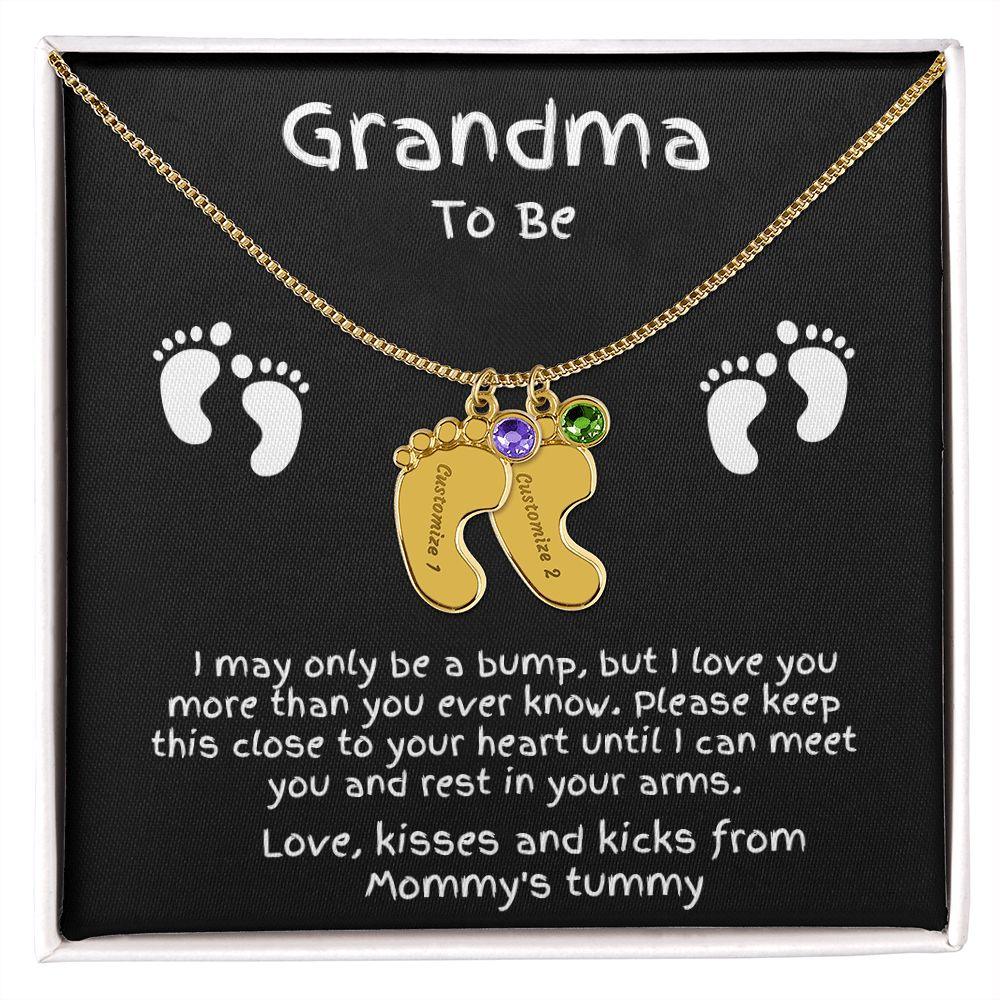 Grandma to Be Baby Feet Engraved Birthstone Charm Necklace - Mallard Moon Gift Shop
