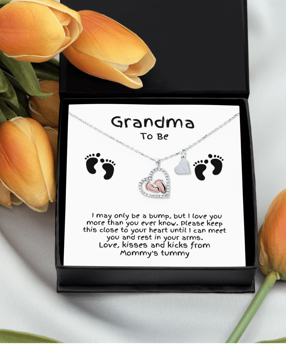 Grandma To Be Birth Announcement Baby Feet Necklace From the Bump - Mallard Moon Gift Shop