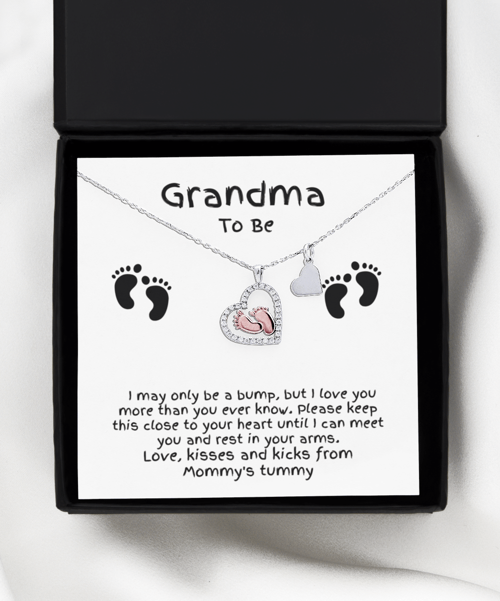 Grandma To Be Birth Announcement Baby Feet Necklace From the Bump - Mallard Moon Gift Shop
