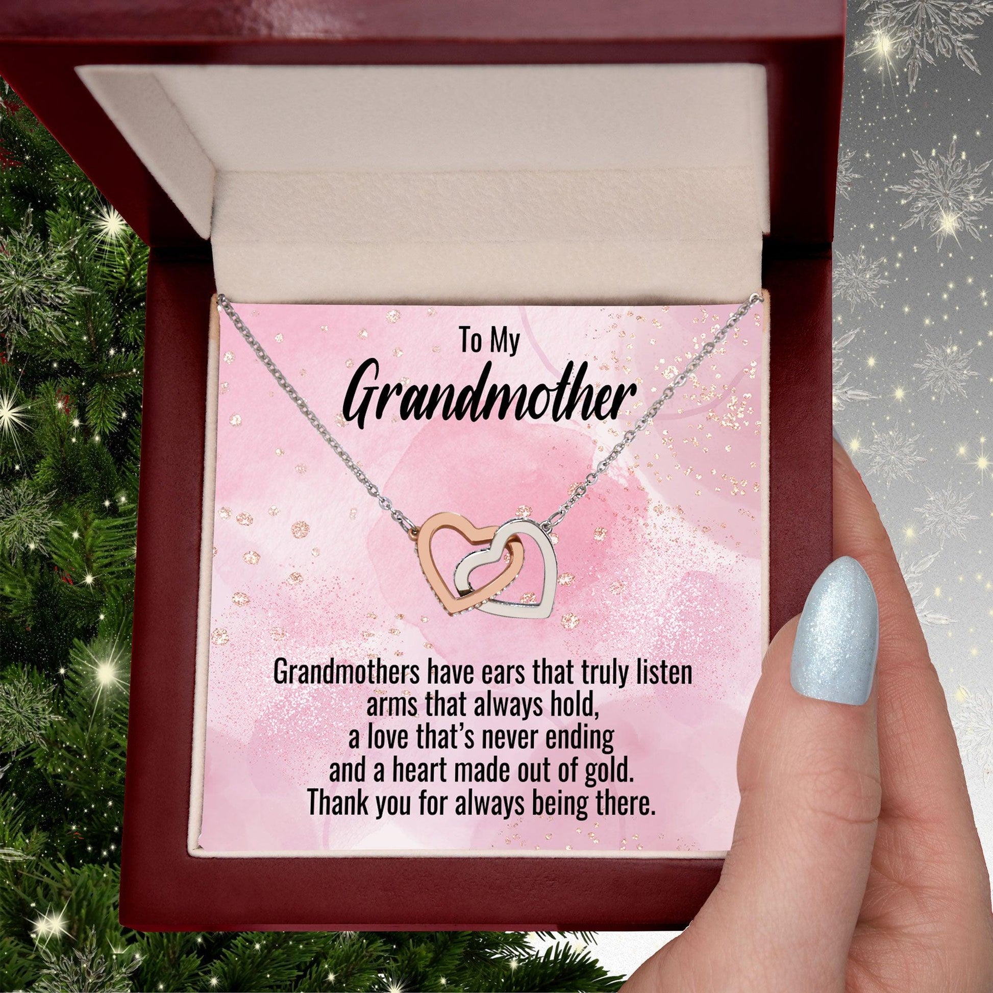 Grandmother Gift Personalized Message Card Interlocking Heart Pendant Necklace - Mallard Moon Gift Shop