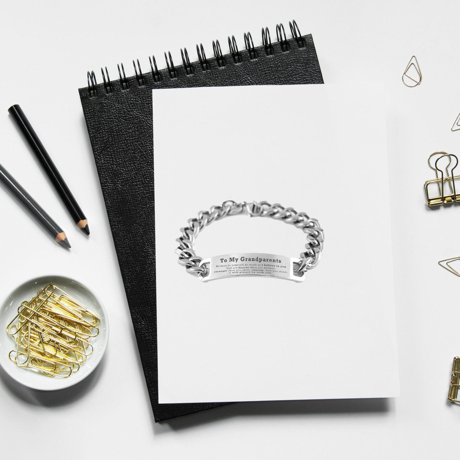 Grandparents Cuban Chain Stainless Steel Engraved Bracelet - You are braver than you believe, stronger than you seem, Inspirational Birthday, Christmas Gifts - Mallard Moon Gift Shop