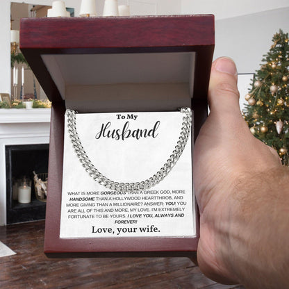 To My Husband, My Greek God, My Heartthrob, My Love - Cuban Link Chain Necklace - Mallard Moon Gift Shop