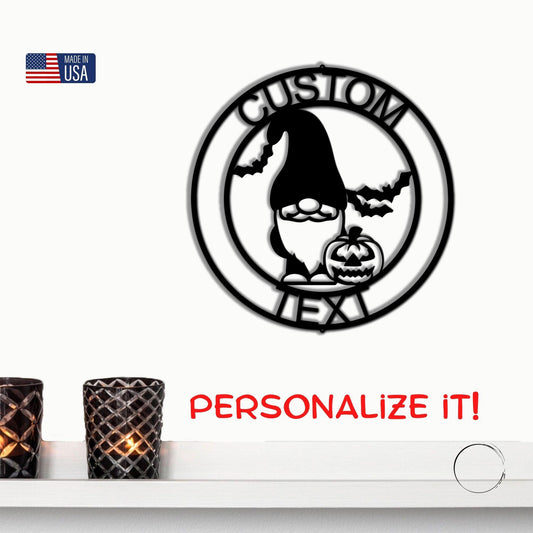 Halloween Gnome Custom Name Metal Art Wall Sign Home Decor - Mallard Moon Gift Shop