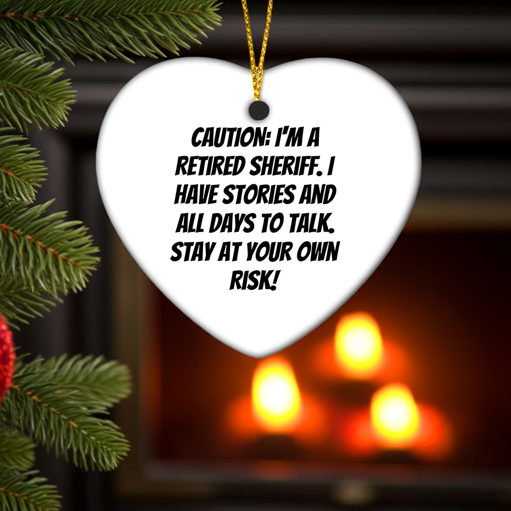 Funny Retired Sheriff Heart Christmas Tree Ornament - Mallard Moon