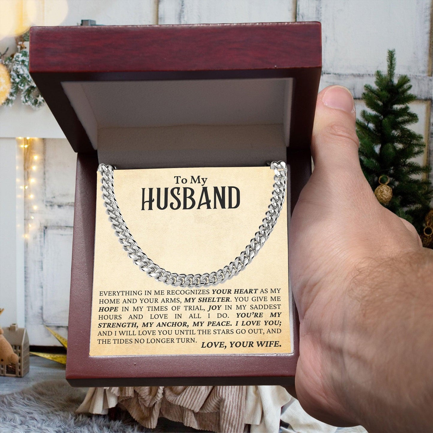 To My Husband - My Strength, My Anchor, My Peace - Cuban Link Chain Necklace - Mallard Moon Gift Shop