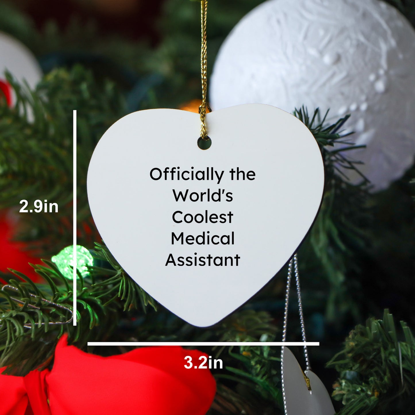 Medical Assistant Heart-shaped Christmas Tree Ornament -World's Coolest Medical Assistant' - Mallard Moon