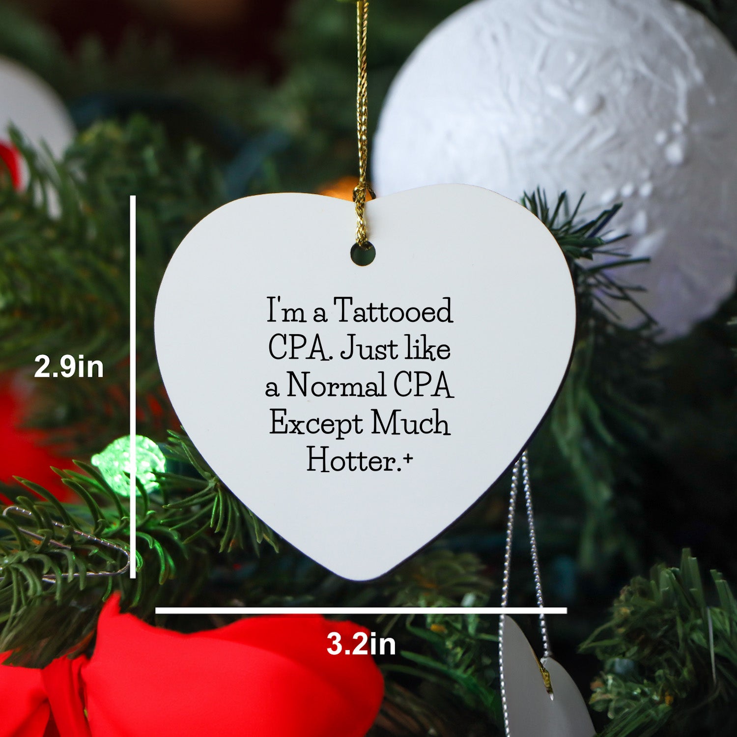 CPA Funny Heart Christmas Tree Ornament - Tattooed CPA Gift - Mallard Moon