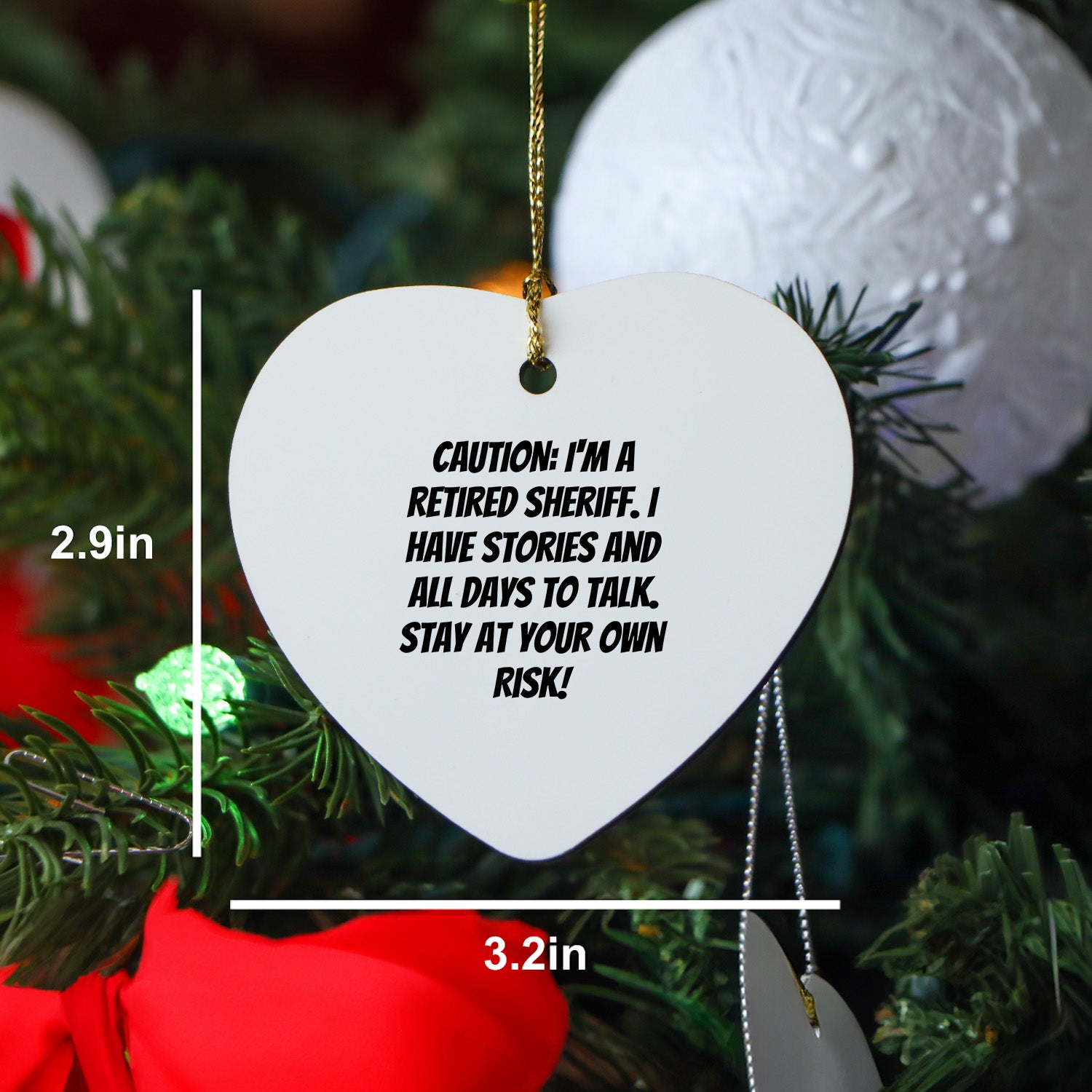 Funny Retired Sheriff Heart Christmas Tree Ornament - Mallard Moon