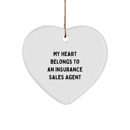 Funny Insurance Sales Agent Christmas Unique Gifts from Friends for Men Women Coworkers - My Heart Belongs To An Insurance Sales Agent Heart Ornament - Image 1