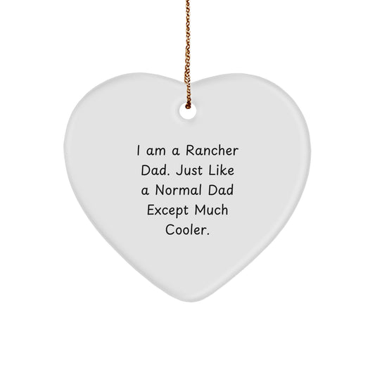 Rancher Gifts from Family - Heart Ornament with Funny Quote I Am A Rancher Dad Just Like A Normal Dad Except Much Cooler - Unique Christmas Unique Gifts for Rancher Men - Image 1