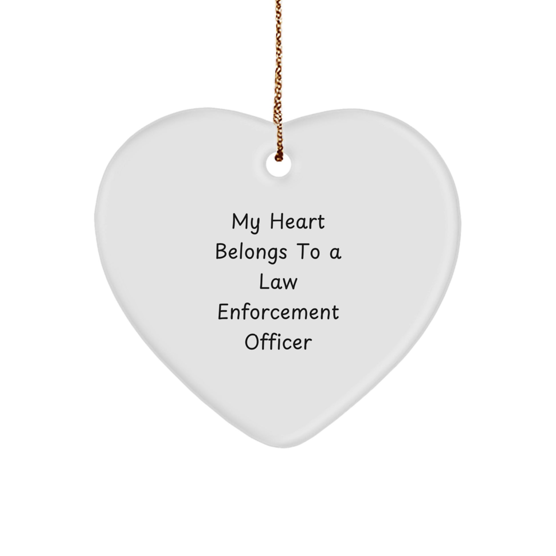 Funny Law Enforcement Officer Gifts from Family - My 'Heart Belongs To A Law Enforcement Officer' Heart Ornament, Christmas Unique Decoration - Image 1