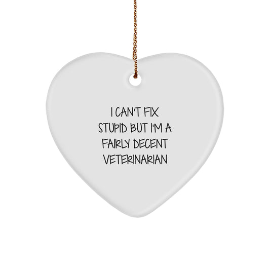 Funny Veterinarian Heart Ornament Gifts from Friends for Christmas, Unique Funny Veterinarian Heart-Shaped Ornament - I Can't Fix Stupid But I'm A Fairly Decent Veterinarian - Image 1