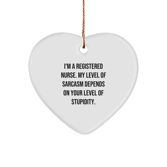 Funny Registered Nurse Gifts for Christmas, Heart Ornament with Sarcasm Humor Quote, Gifts from Friends to Family - Image 1