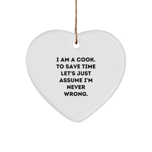 Funny Cook Heart Ornament Gifts from Friends for Cook Men - Heart Shaped White Christmas Unique Decorations - Image 1