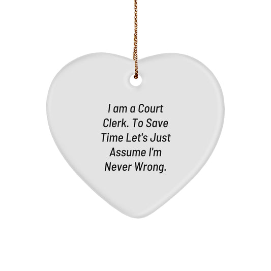 Funny Court Clerk Gifts from Friends, Heart Ornament for Court Clerk, Christmas Unique Gifts - Image 1