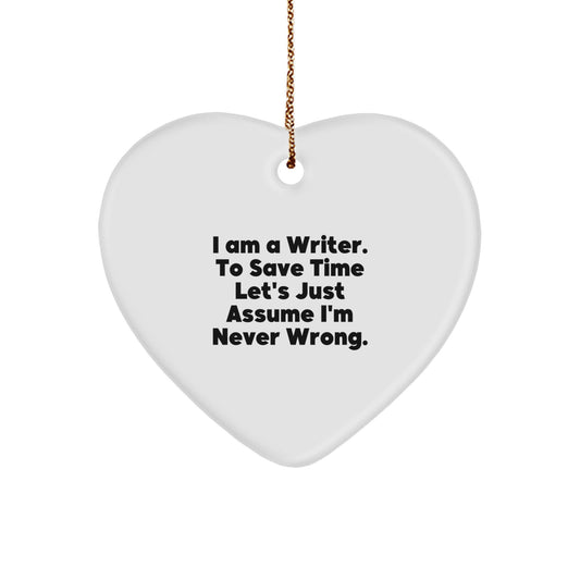 Funny Writer Gifts from Family, Funny Heart Ornament for Writer Friends, Christmas Unique Gifts for Writer Colleagues - Image 1