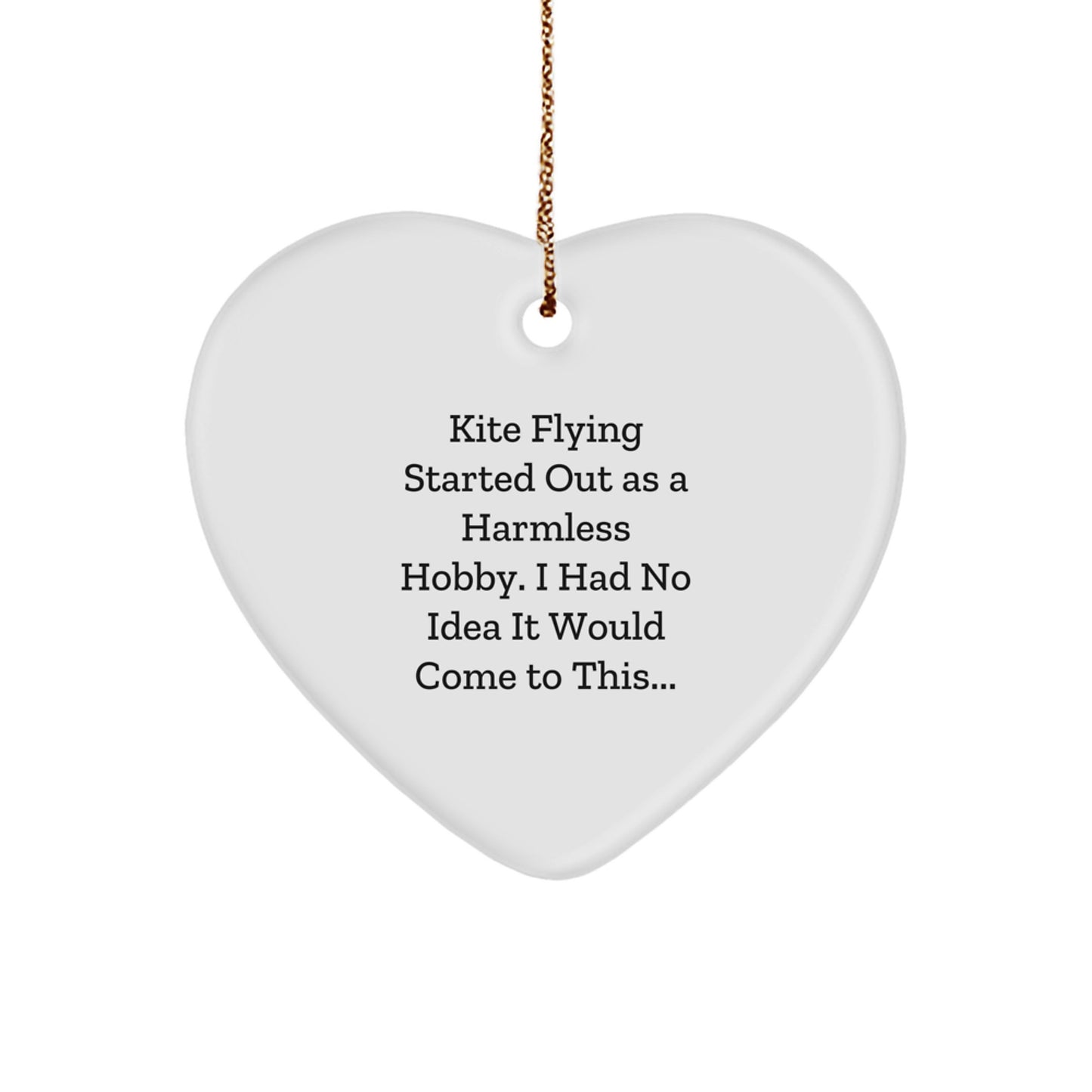 Unique Kite Flying Heart Ornament for Christmas, Funny Kite Flying Gift for Friends and Family, Heart Shaped MDF with Gold Cord - Image 1