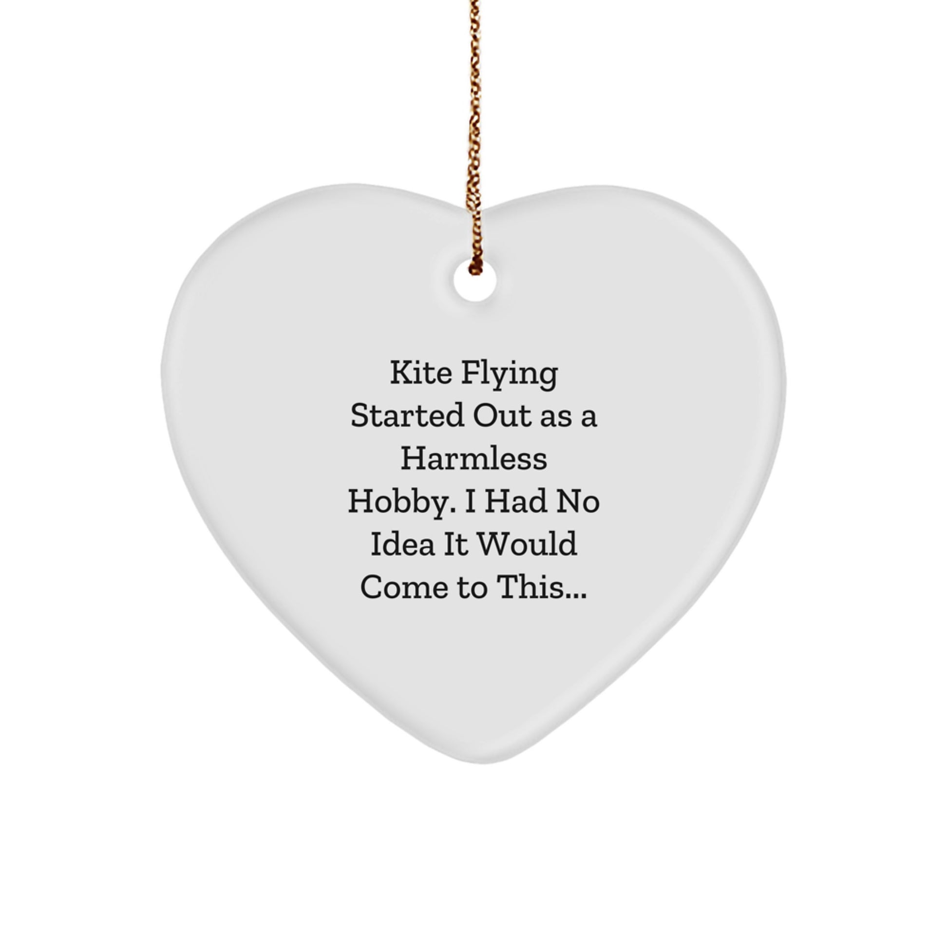 Unique Kite Flying Heart Ornament for Christmas, Funny Kite Flying Gift for Friends and Family, Heart Shaped MDF with Gold Cord - Image 1