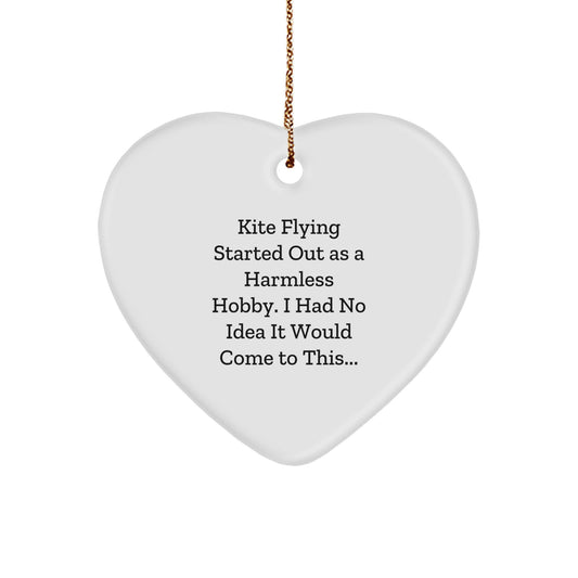 Unique Kite Flying Heart Ornament for Christmas, Funny Kite Flying Gift for Friends and Family, Heart Shaped MDF with Gold Cord - Image 1