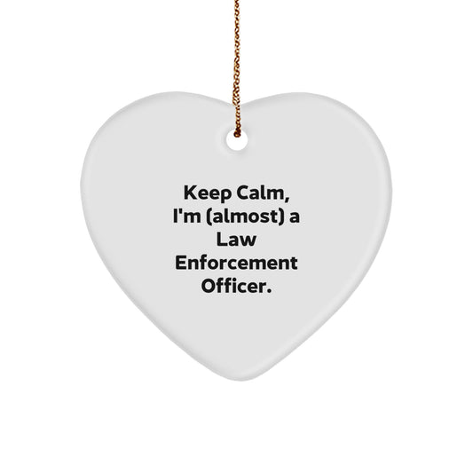 Funny Law Enforcement Officer Gift, Keep Calm I'm Almost Heart Ornament for Men Women Coworkers Family Christmas Unique - Image 1