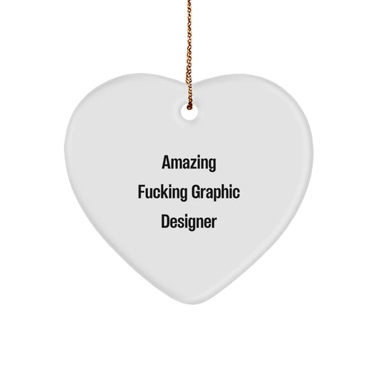 Funny Graphic Designer Gifts from Men - Amazing F--king Graphic Designer Heart Ornament for Christmas Unique Gifts, Gifts for Graphic Designers, Heart Shaped Ornament - Image 1