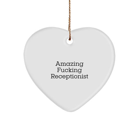 Funny Receptionist Gifts from Friends, Heart Ornament for Receptionist, Christmas Unique Gifts with 'Amazing F--king Receptionist' Quote - Image 1