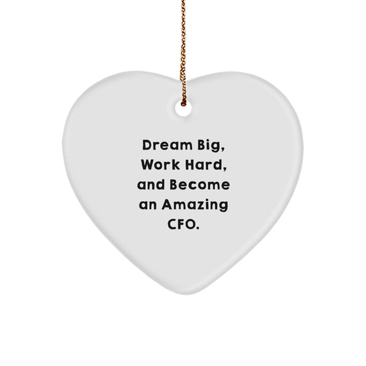 CFO Heart Ornament, Funny Inspirational Gifts from Friends to Family, for CFOs Who Dream Big and Work Hard, White Heart Shaped Christmas Unique Gift - Image 1
