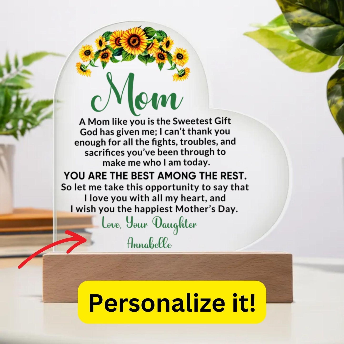 Heartfelt Gift for Mom - I Love You with All My Heart Personalized Acrylic Heart - Mallard Moon Gift Shop