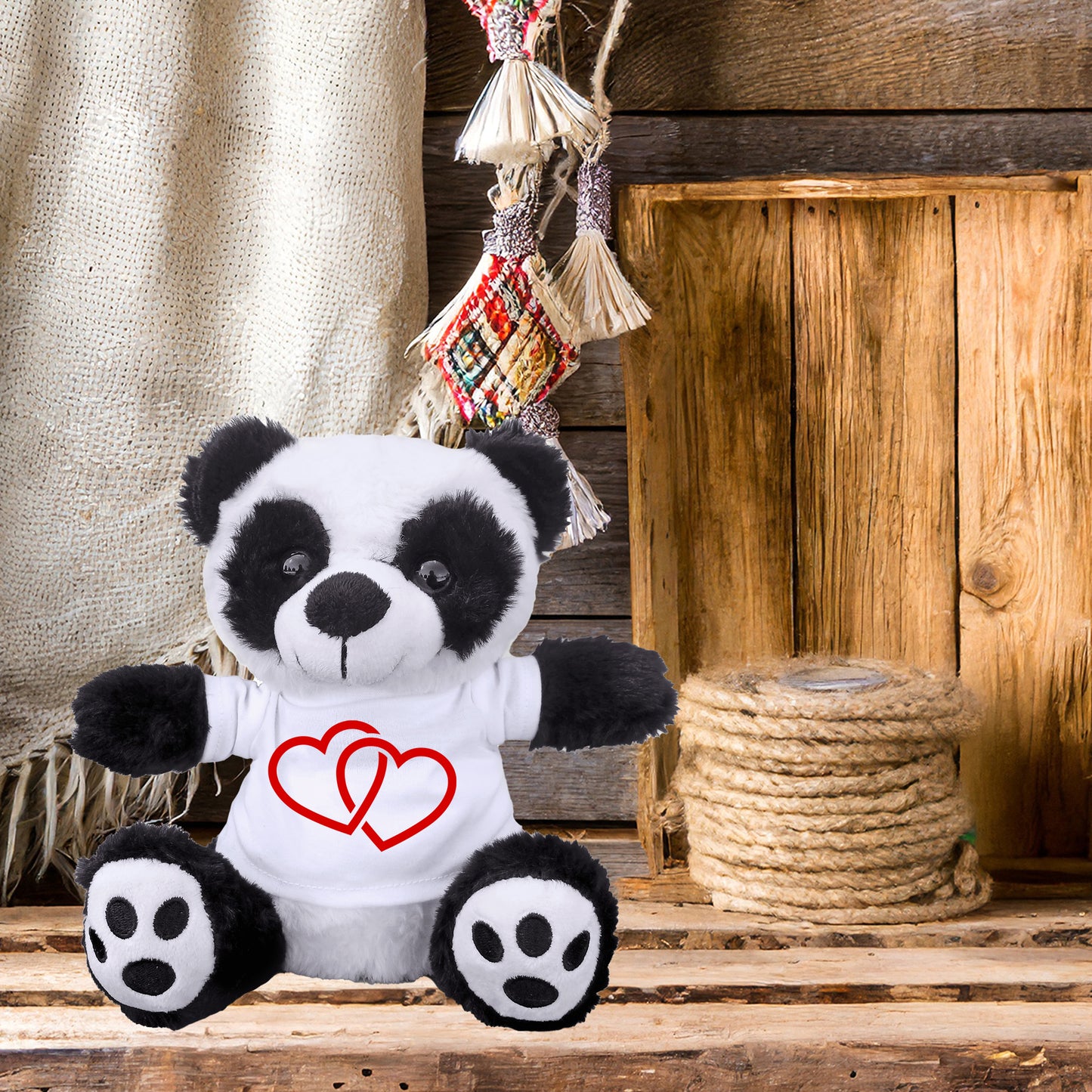 Two Hearts Beat as One - Plush Lamb, Panda, or Teddy Bear with Tee Shirt - Mallard Moon Gift Shop