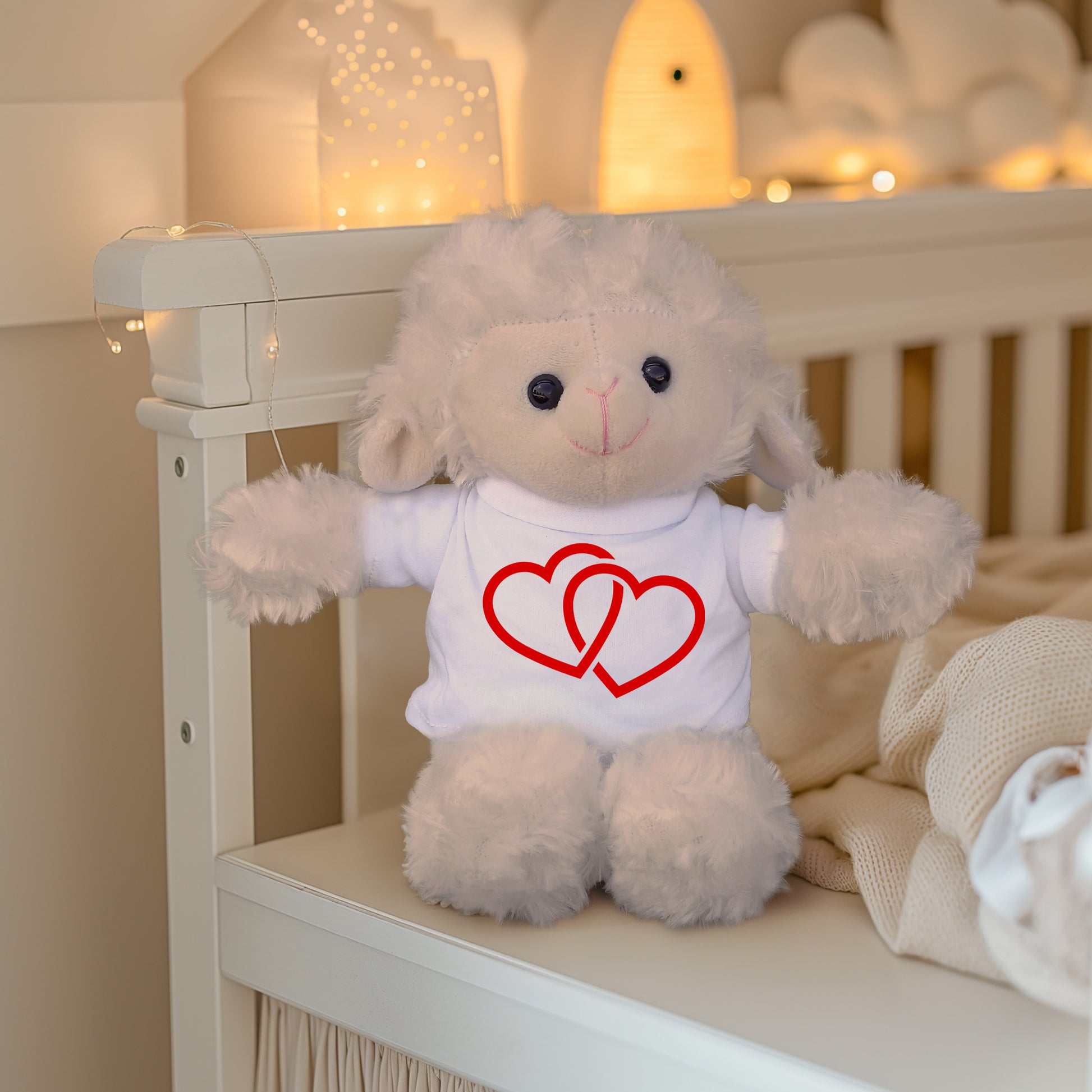 Two Hearts Beat as One - Plush Lamb, Panda, or Teddy Bear with Tee Shirt - Mallard Moon Gift Shop