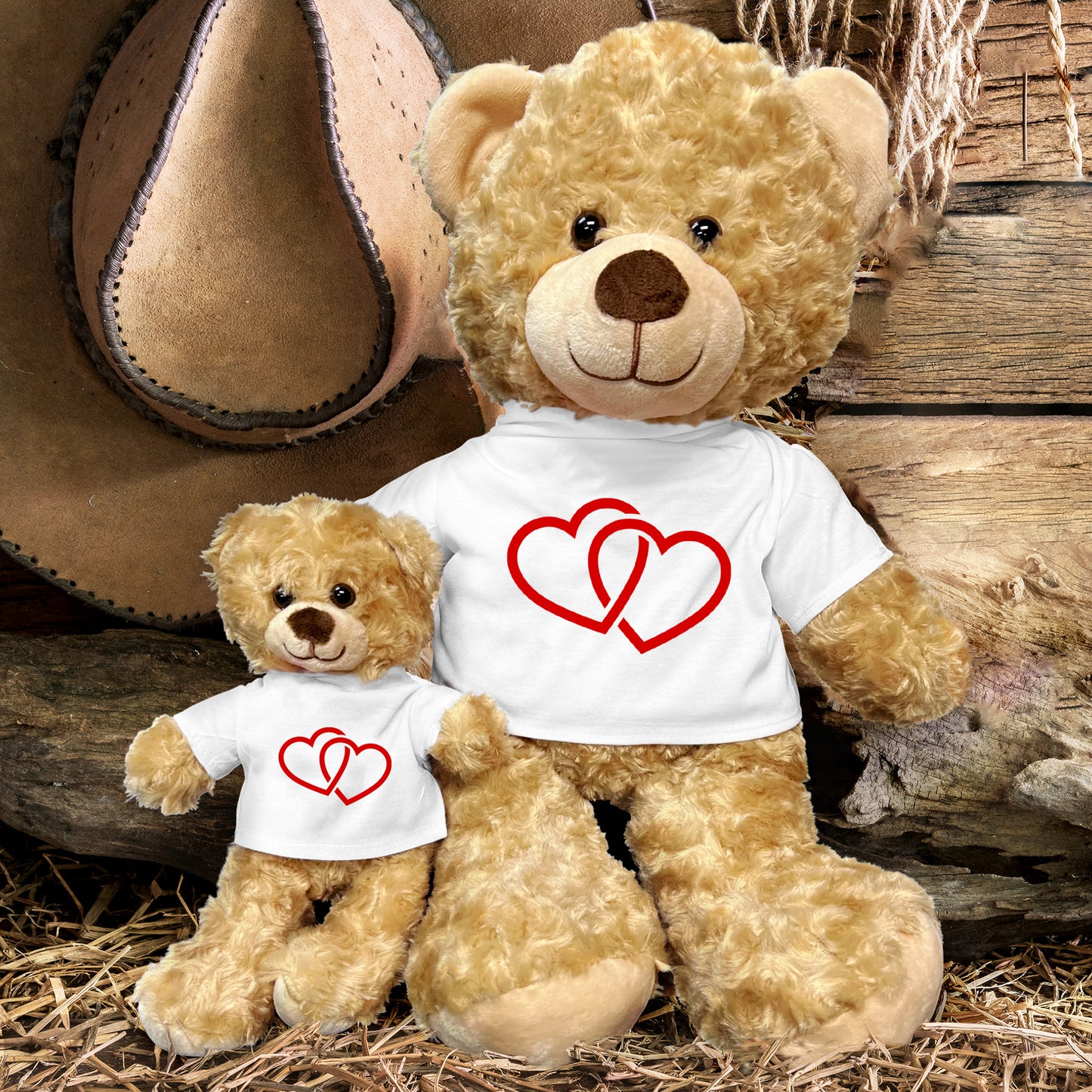Two Hearts Beat as One - Plush Lamb, Panda, or Teddy Bear with Tee Shirt - Mallard Moon Gift Shop