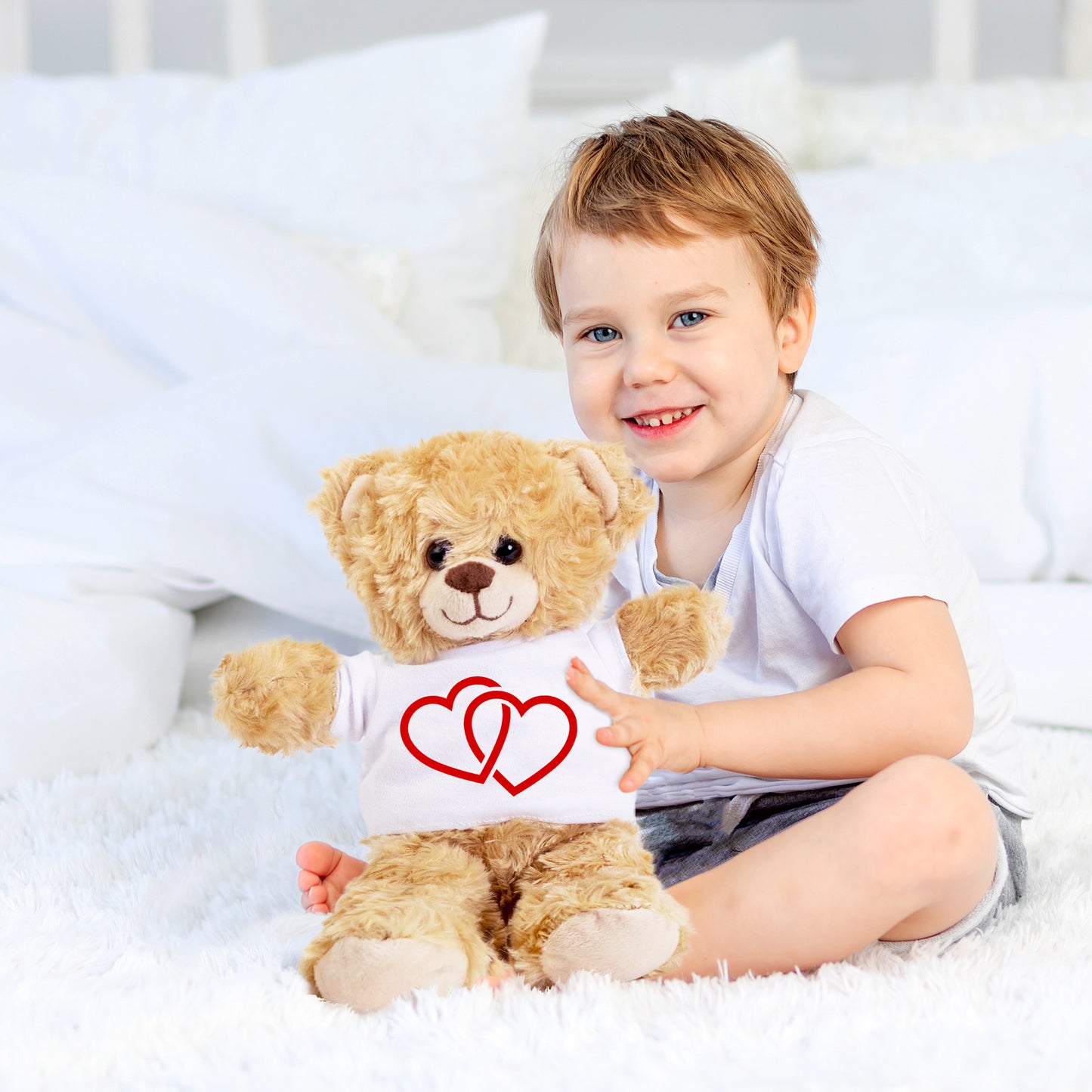 Two Hearts Beat as One - Plush Lamb, Panda, or Teddy Bear with Tee Shirt - Mallard Moon Gift Shop