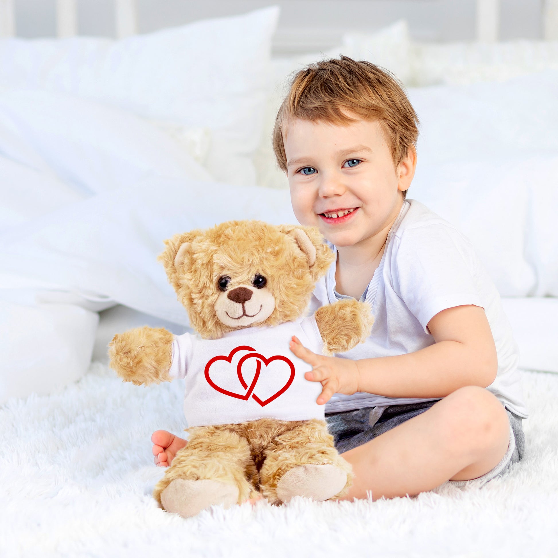 Two Hearts Beat as One - Plush Lamb, Panda, or Teddy Bear with Tee Shirt - Mallard Moon Gift Shop