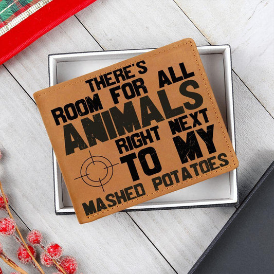 Hunter Gift Room For Animals Next to My Mashed Potatoes Leather Wallet - Mallard Moon Gift Shop
