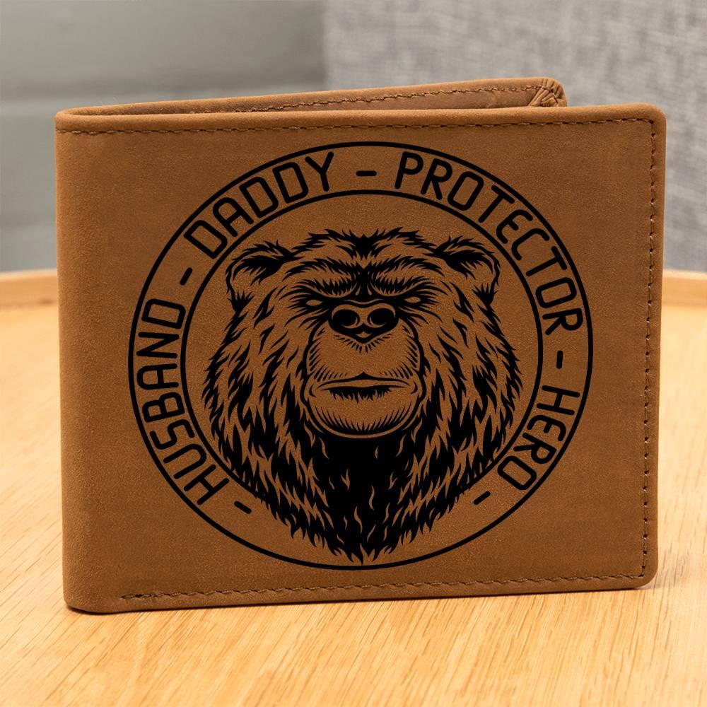 Husband Daddy Protector Hero Bear Custom Printed Leather Wallet - Mallard Moon Gift Shop