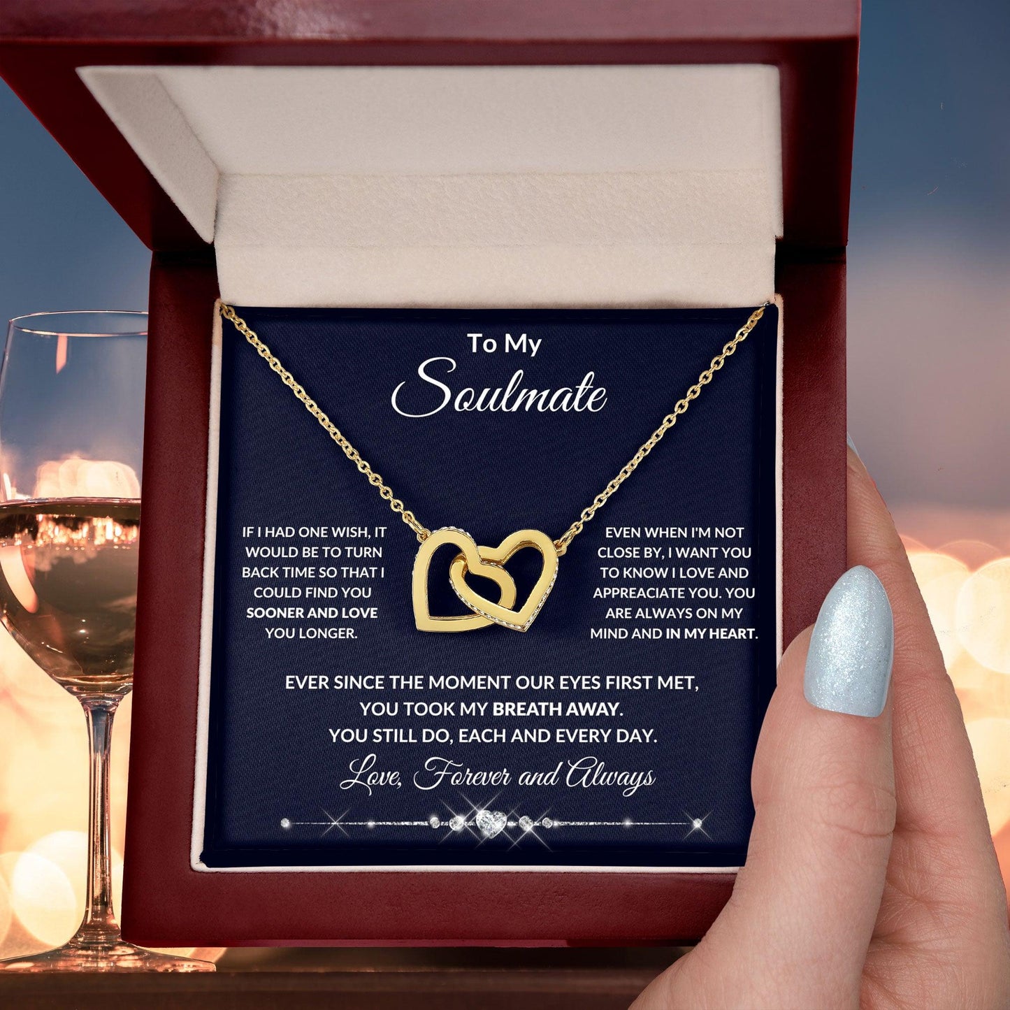 To My Soulmate You Took My Breath Away Interlocking Hearts Pendant Necklace - Mallard Moon Gift Shop