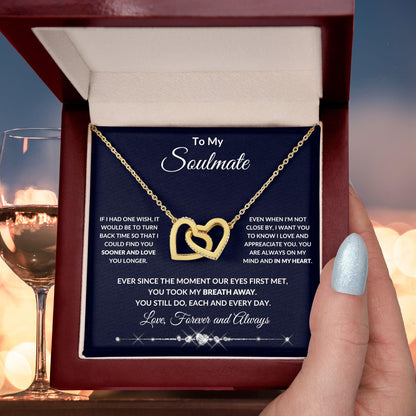 To My Soulmate You Took My Breath Away Interlocking Hearts Pendant Necklace - Mallard Moon Gift Shop