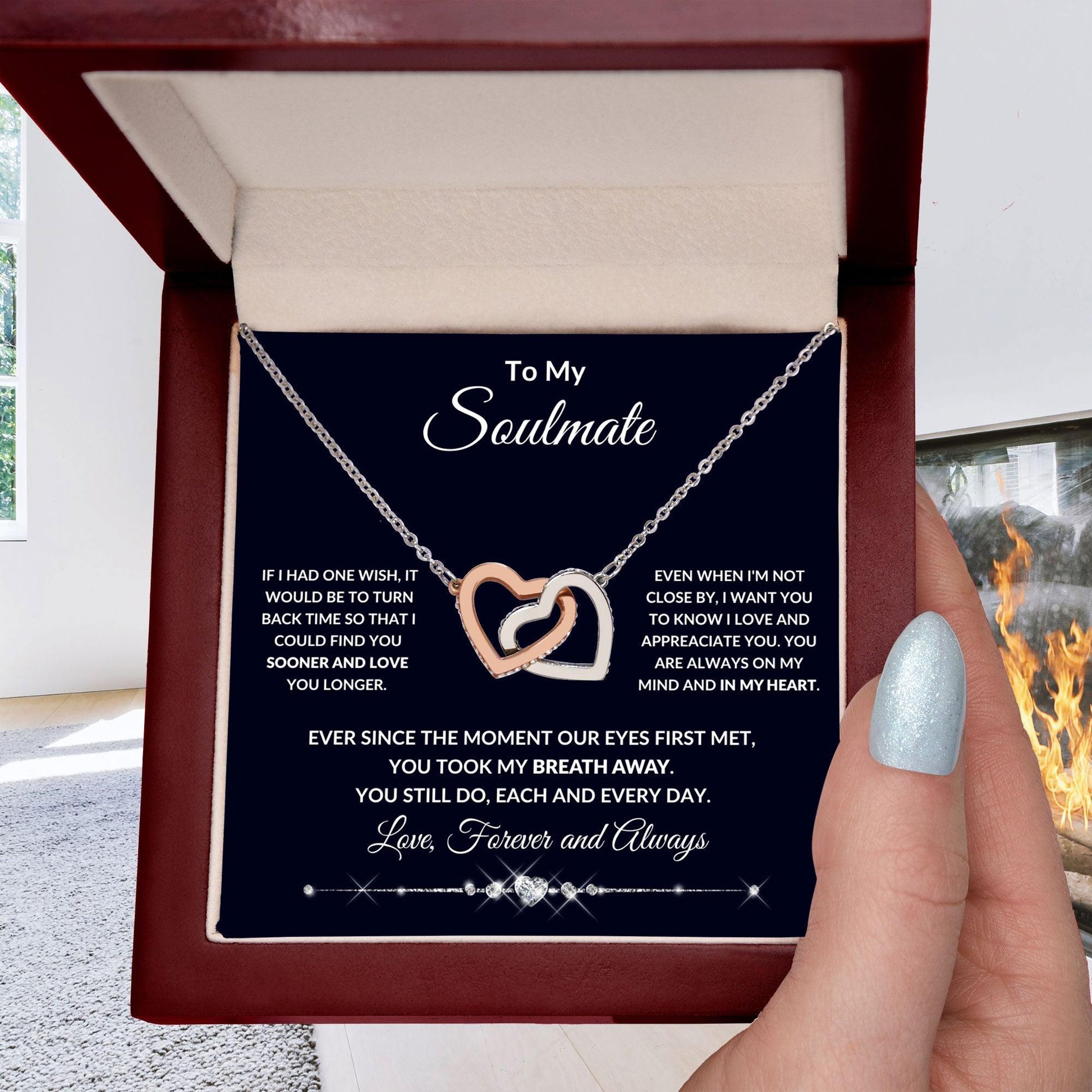 To My Soulmate You Took My Breath Away Interlocking Hearts Pendant Necklace - Mallard Moon Gift Shop
