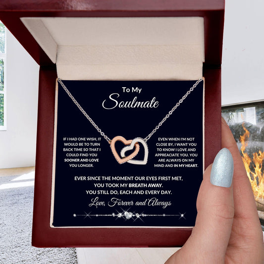 To My Soulmate You Took My Breath Away Interlocking Hearts Pendant Necklace - Mallard Moon Gift Shop