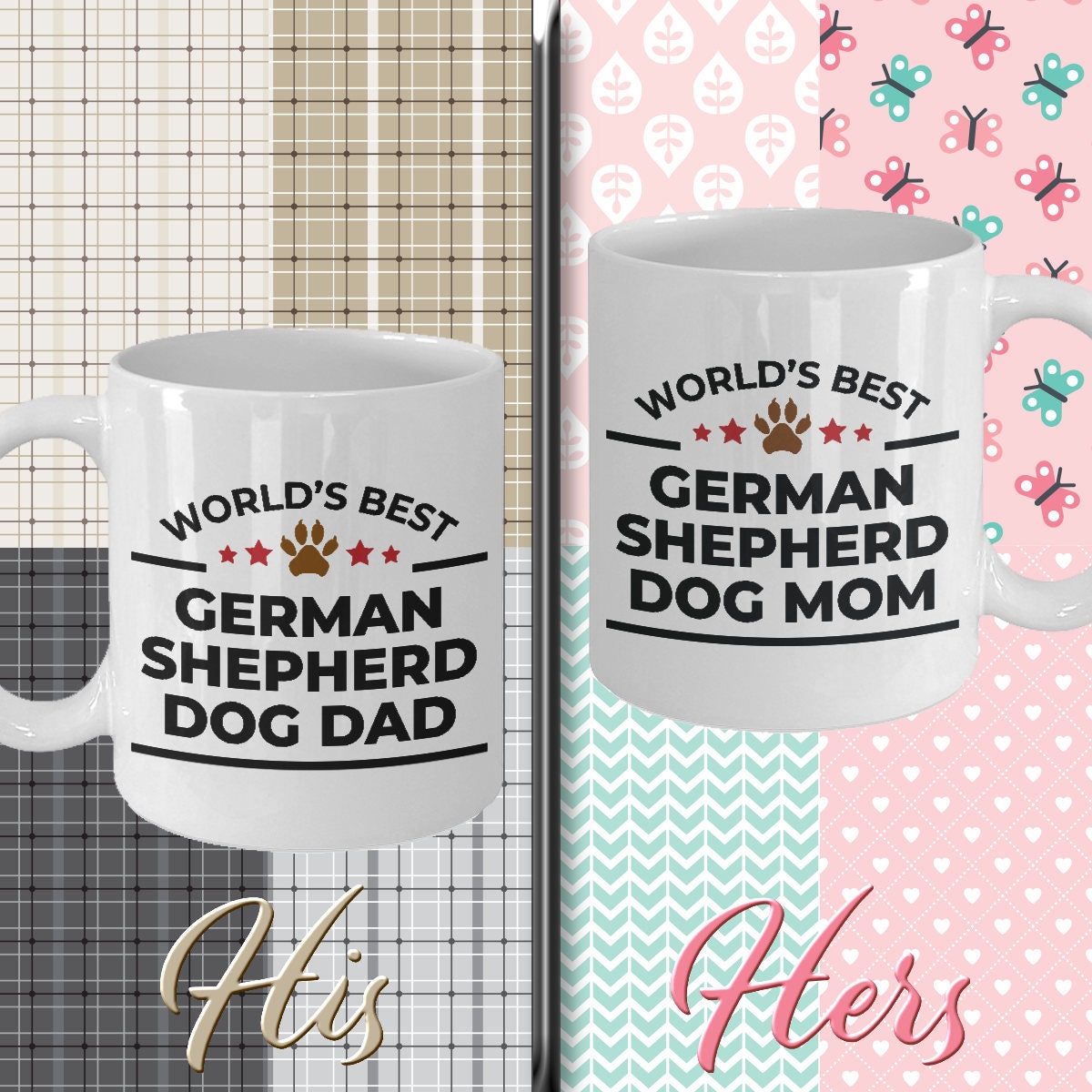 German Shepherd Dog Mom and Dad Couple Mugs- Set of 2 - His and Hers - Mallard Moon Gift Shop