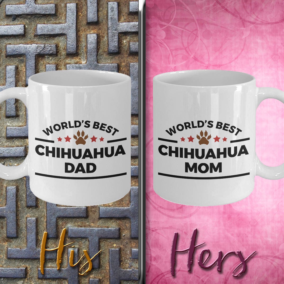 Chihuahua Dog Mom and Dad Couples Mug Set of 2 - Mallard Moon Gift Shop