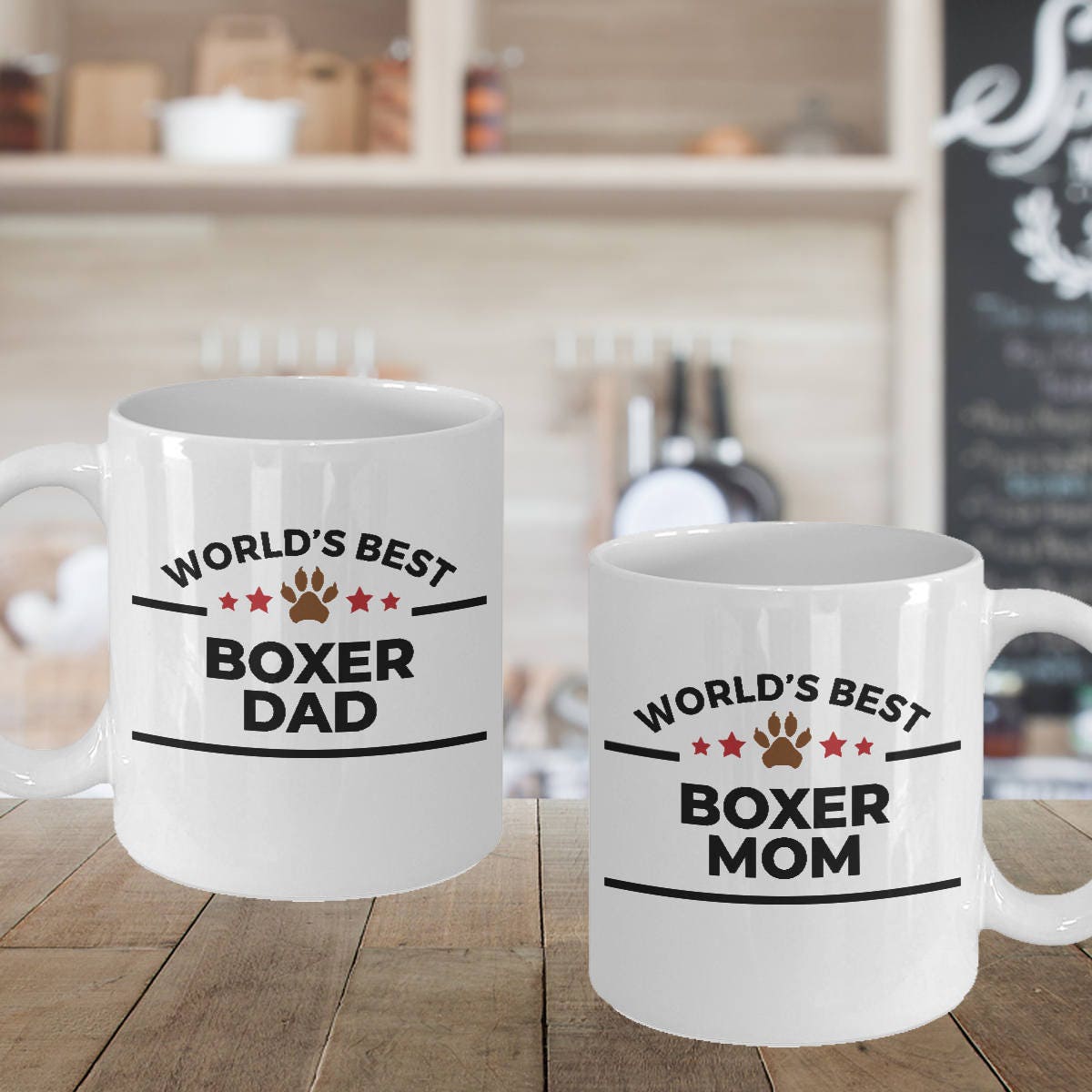 Boxer Dog Dad and Mom Coffee Mug - Gift Set of 2 - His and Hers - Mallard Moon Gift Shop