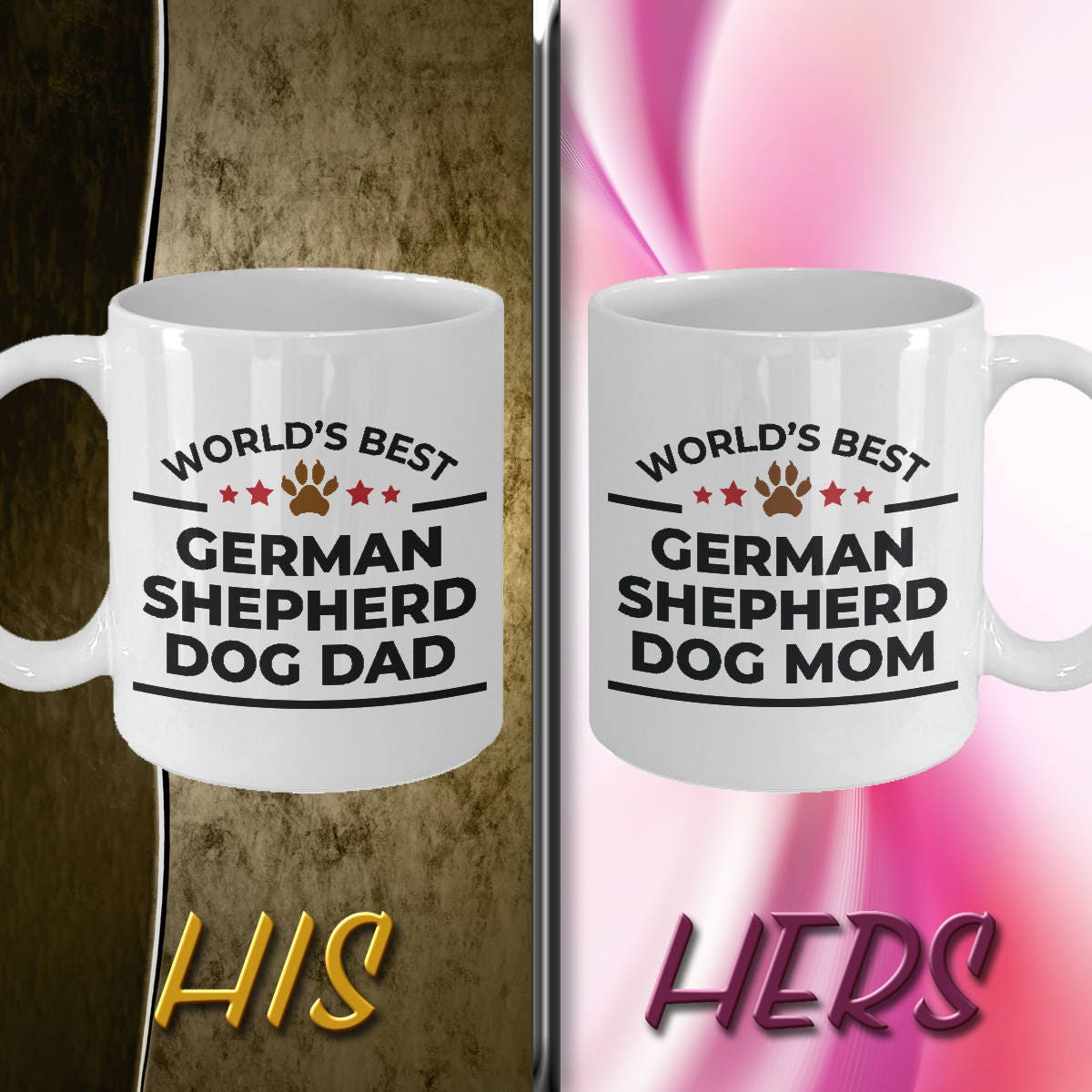 German Shepherd Dog Mom and Dad Couple Mugs- Set of 2 - His and Hers - Mallard Moon Gift Shop