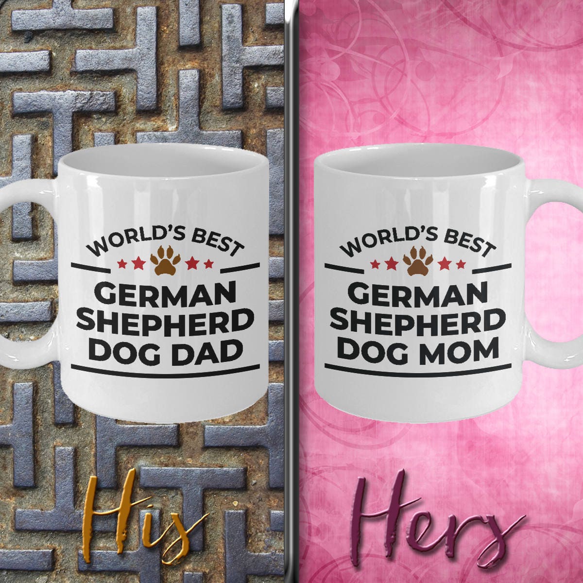 German Shepherd Dog Mom and Dad Couple Mugs- Set of 2 - His and Hers - Mallard Moon Gift Shop