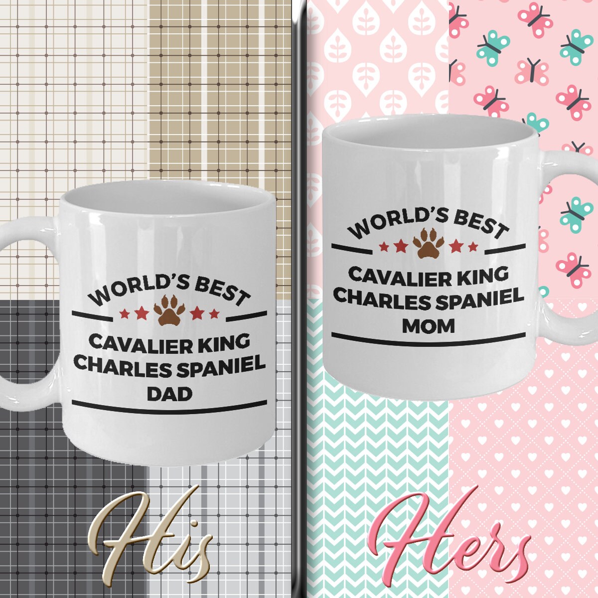 Cavalier King Charles Spaniel Dog Dad and Mom Coffee Mugs Gift Set of 2 - Mallard Moon Gift Shop